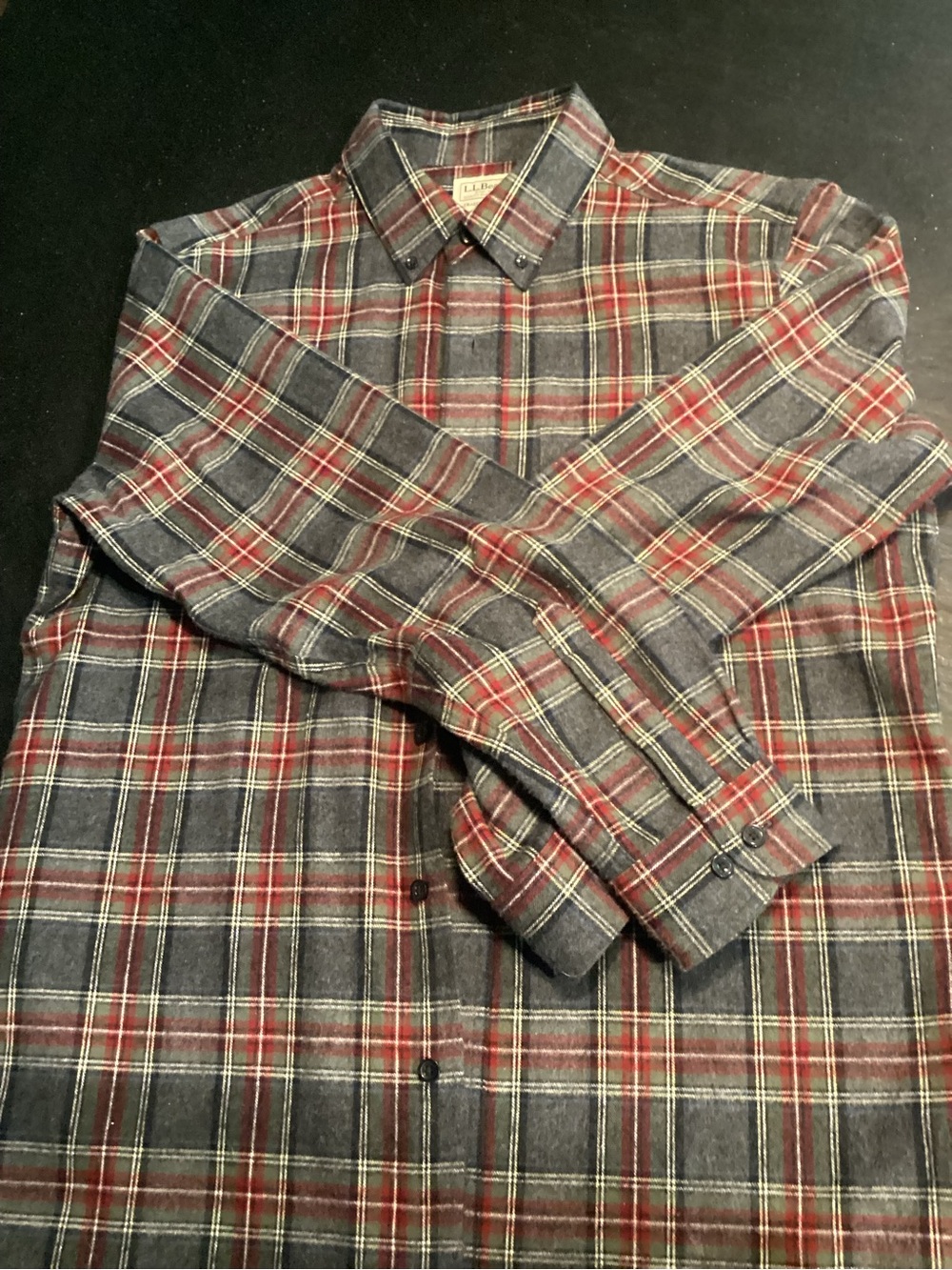 L.L. Bean Men’s Flannel Button-Down Shirt in Gray, Red & Green